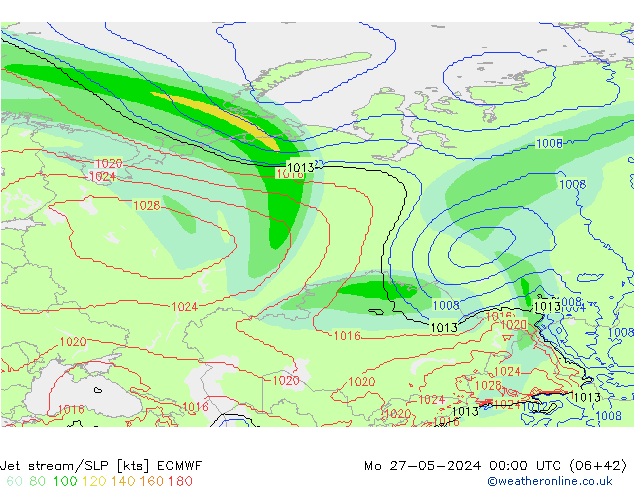 Corrente a getto ECMWF lun 27.05.2024 00 UTC