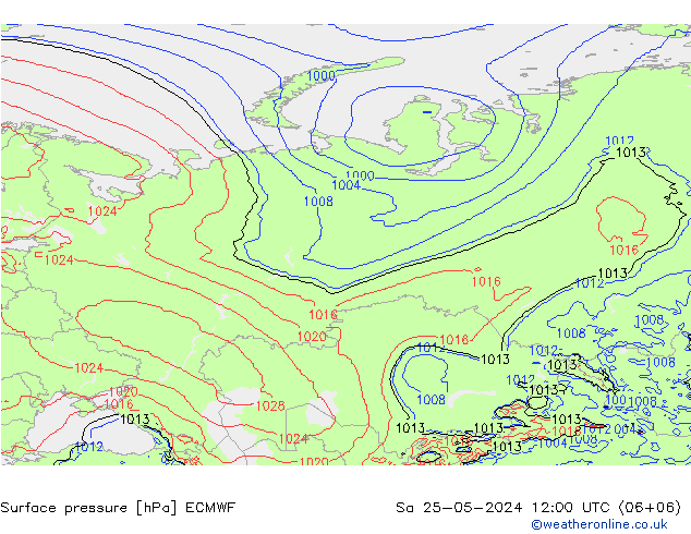 Pressione al suolo ECMWF sab 25.05.2024 12 UTC