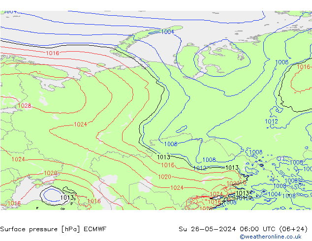 Luchtdruk (Grond) ECMWF zo 26.05.2024 06 UTC