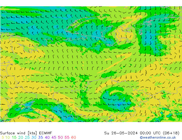 Vento 10 m ECMWF dom 26.05.2024 00 UTC