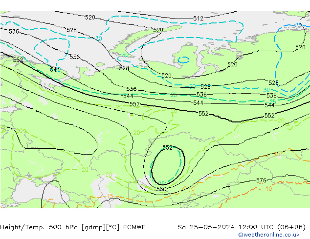 Hoogte/Temp. 500 hPa ECMWF za 25.05.2024 12 UTC