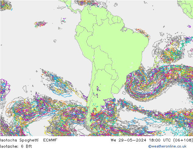 Izotacha Spaghetti ECMWF śro. 29.05.2024 18 UTC