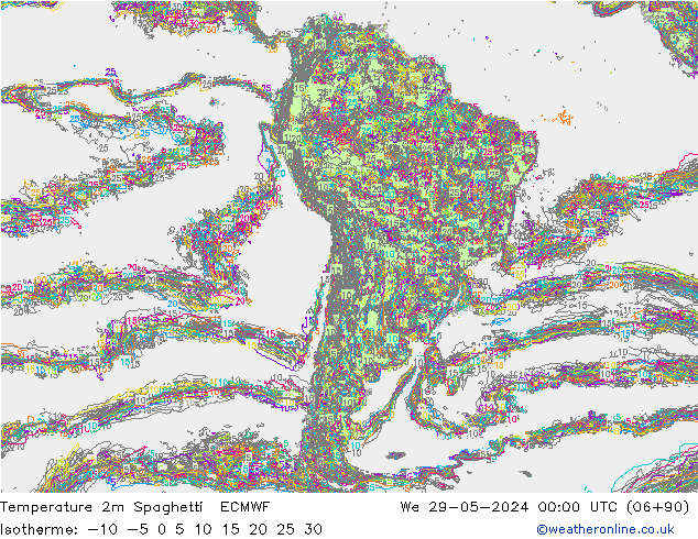Temperatuurkaart Spaghetti ECMWF wo 29.05.2024 00 UTC