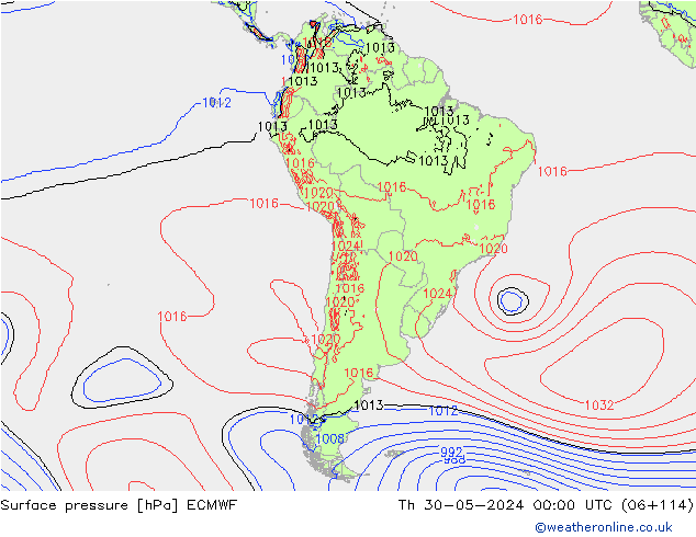 Atmosférický tlak ECMWF Čt 30.05.2024 00 UTC