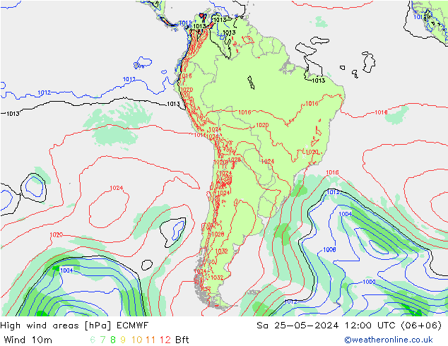 High wind areas ECMWF sam 25.05.2024 12 UTC