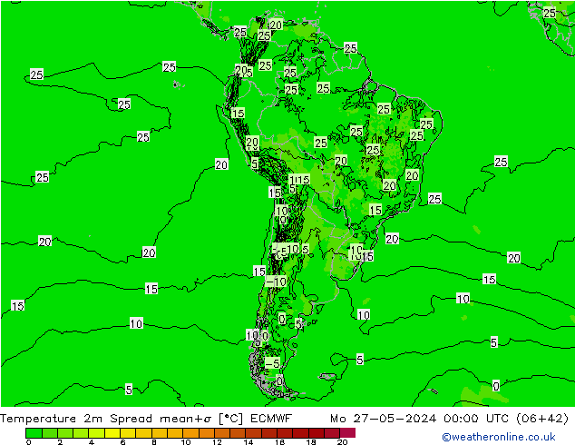 Temperature 2m Spread ECMWF Po 27.05.2024 00 UTC