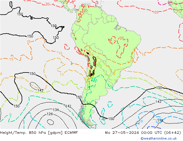 Height/Temp. 850 hPa ECMWF Mo 27.05.2024 00 UTC