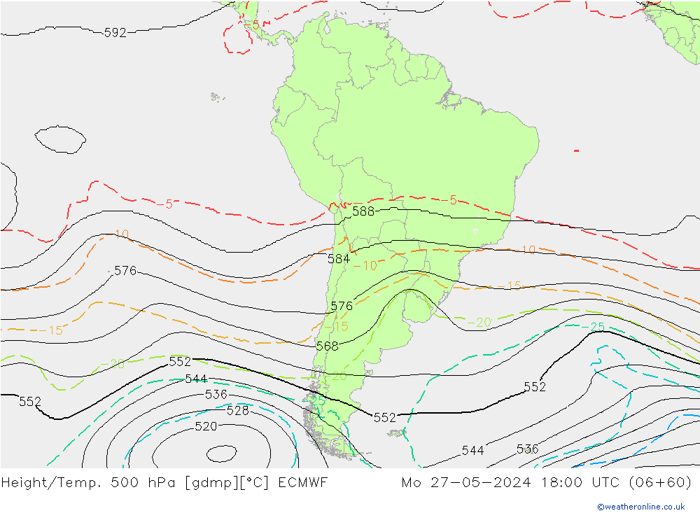 Height/Temp. 500 hPa ECMWF lun 27.05.2024 18 UTC