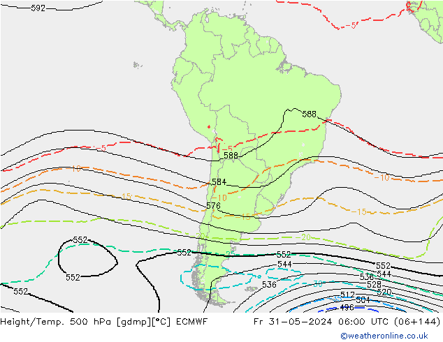 Hoogte/Temp. 500 hPa ECMWF vr 31.05.2024 06 UTC