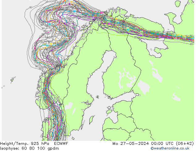 Height/Temp. 925 hPa ECMWF Mo 27.05.2024 00 UTC