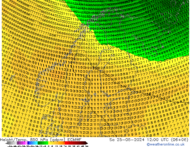 Height/Temp. 850 hPa ECMWF So 25.05.2024 12 UTC