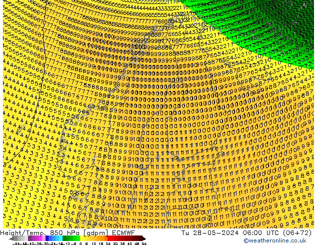 Height/Temp. 850 hPa ECMWF Tu 28.05.2024 06 UTC