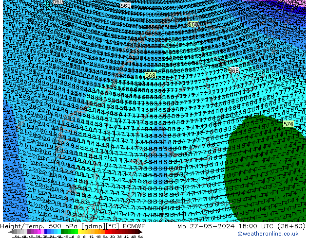 Height/Temp. 500 hPa ECMWF Seg 27.05.2024 18 UTC