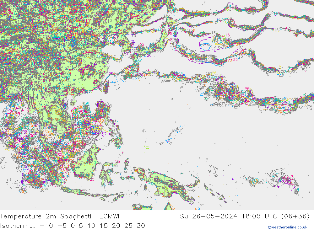 Temperatura 2m Spaghetti ECMWF dom 26.05.2024 18 UTC