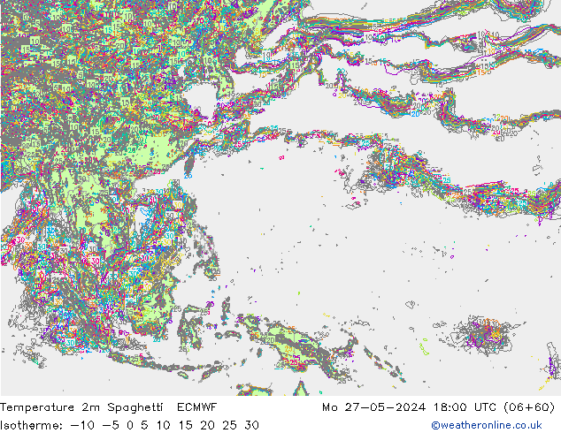 Temperature 2m Spaghetti ECMWF Mo 27.05.2024 18 UTC