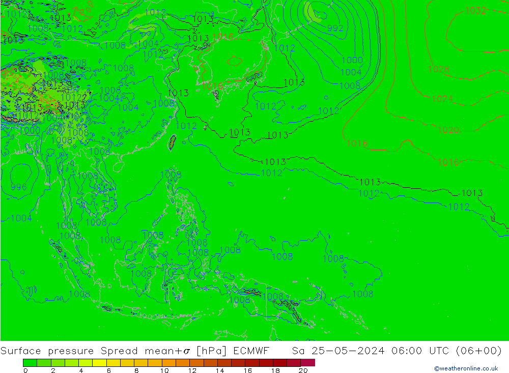 приземное давление Spread ECMWF сб 25.05.2024 06 UTC