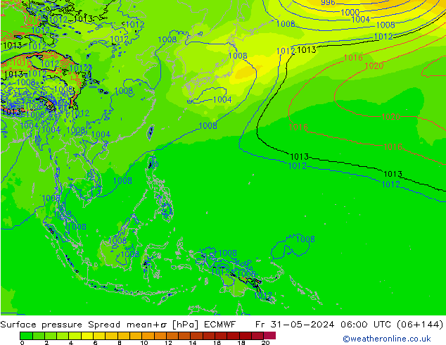 Luchtdruk op zeeniveau Spread ECMWF vr 31.05.2024 06 UTC