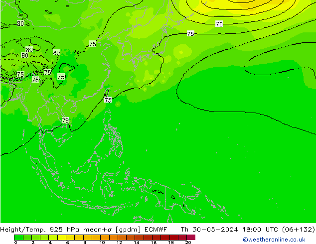 Geop./Temp. 925 hPa ECMWF jue 30.05.2024 18 UTC