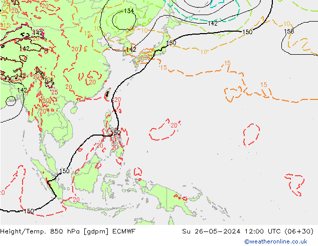 Height/Temp. 850 hPa ECMWF Ne 26.05.2024 12 UTC