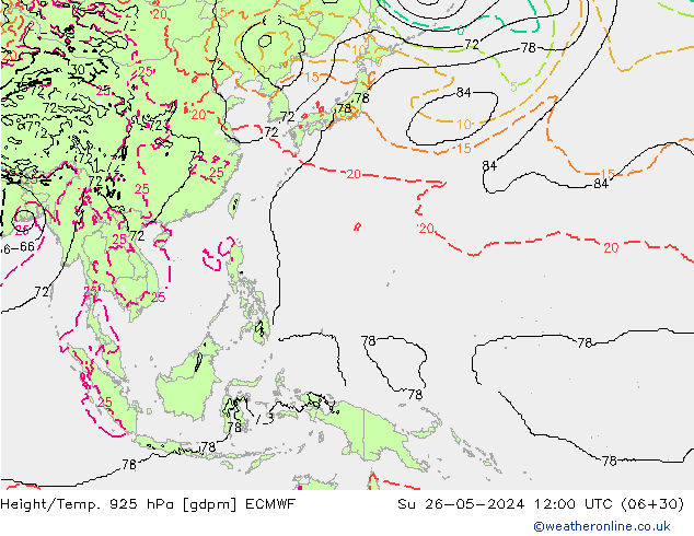 Height/Temp. 925 гПа ECMWF Вс 26.05.2024 12 UTC