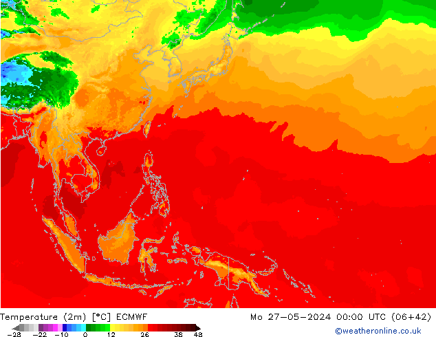 карта температуры ECMWF пн 27.05.2024 00 UTC