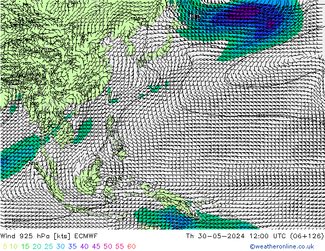 Wind 925 hPa ECMWF Do 30.05.2024 12 UTC