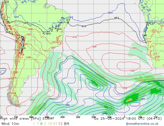 High wind areas ECMWF Sa 25.05.2024 18 UTC