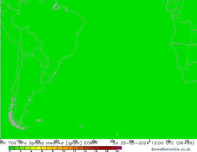 RH 700 hPa Spread ECMWF sab 25.05.2024 12 UTC