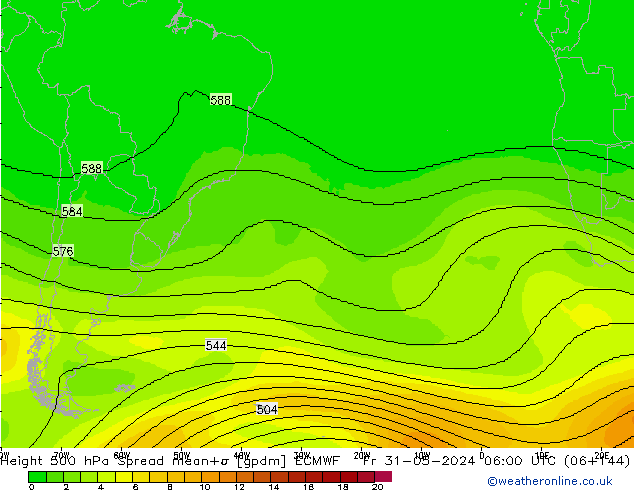 Height 500 гПа Spread ECMWF пт 31.05.2024 06 UTC