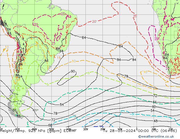 Height/Temp. 925 hPa ECMWF Tu 28.05.2024 00 UTC