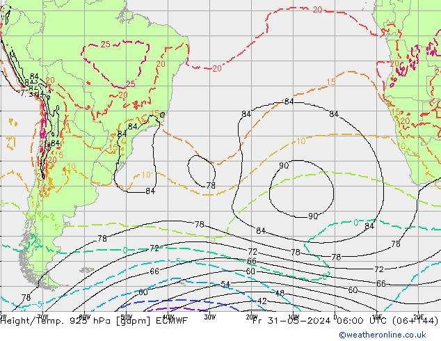 Height/Temp. 925 hPa ECMWF Fr 31.05.2024 06 UTC