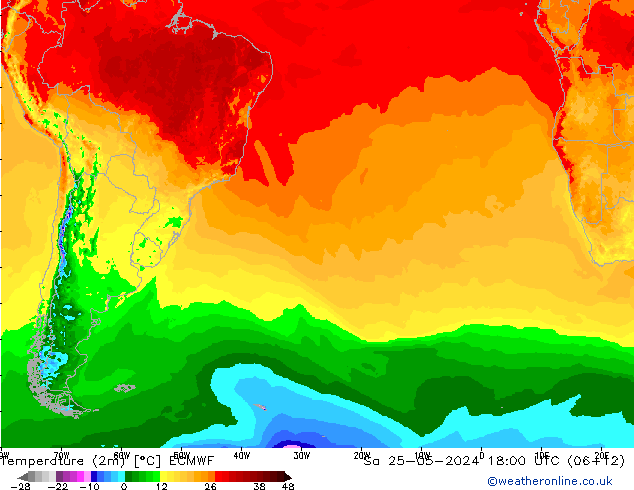 Temperaturkarte (2m) ECMWF Sa 25.05.2024 18 UTC