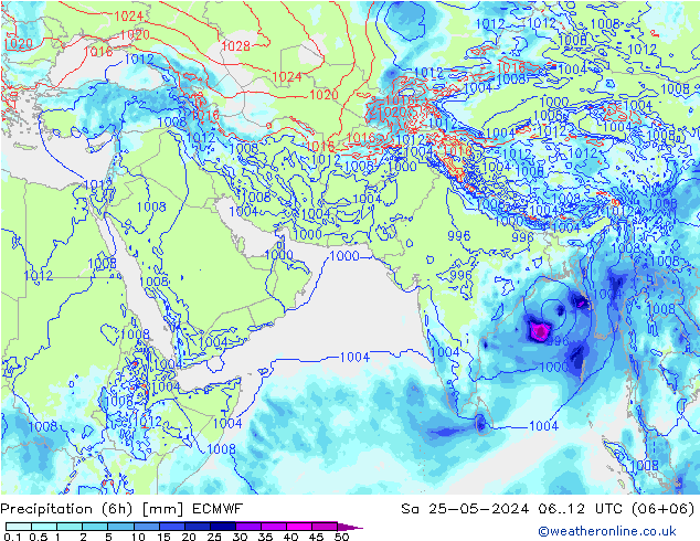 降水量 (6h) ECMWF 星期六 25.05.2024 12 UTC