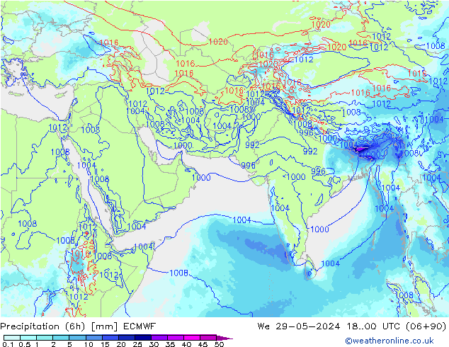 Precipitation (6h) ECMWF We 29.05.2024 00 UTC