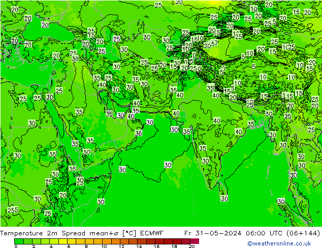 Temperature 2m Spread ECMWF Fr 31.05.2024 06 UTC