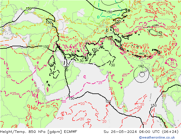 Hoogte/Temp. 850 hPa ECMWF zo 26.05.2024 06 UTC