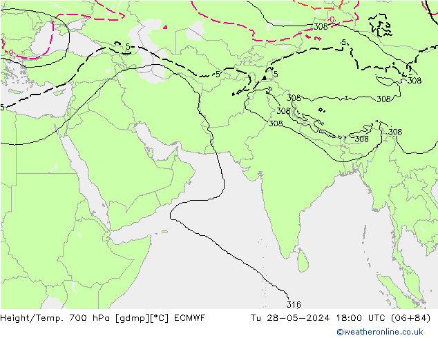 Height/Temp. 700 hPa ECMWF mar 28.05.2024 18 UTC