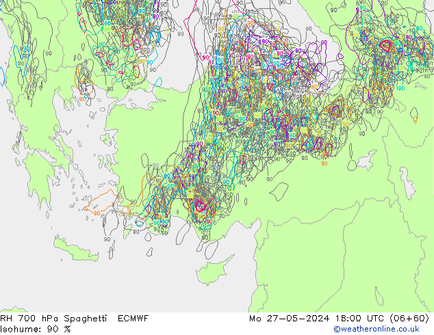 RH 700 hPa Spaghetti ECMWF Seg 27.05.2024 18 UTC