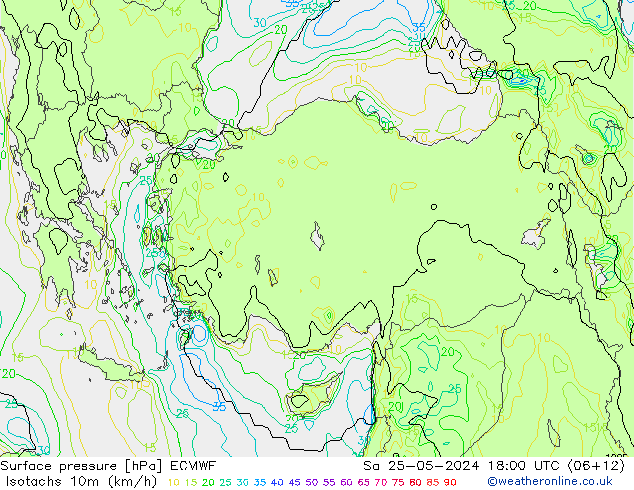 Isotachs (kph) ECMWF  25.05.2024 18 UTC