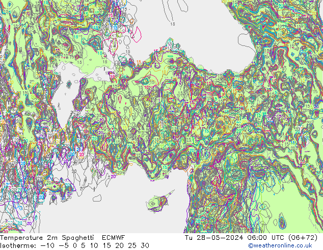 Temperature 2m Spaghetti ECMWF Tu 28.05.2024 06 UTC