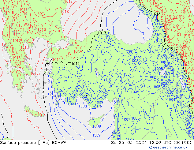 Presión superficial ECMWF sáb 25.05.2024 12 UTC