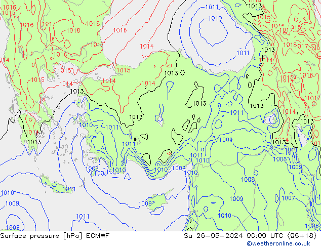 Presión superficial ECMWF dom 26.05.2024 00 UTC