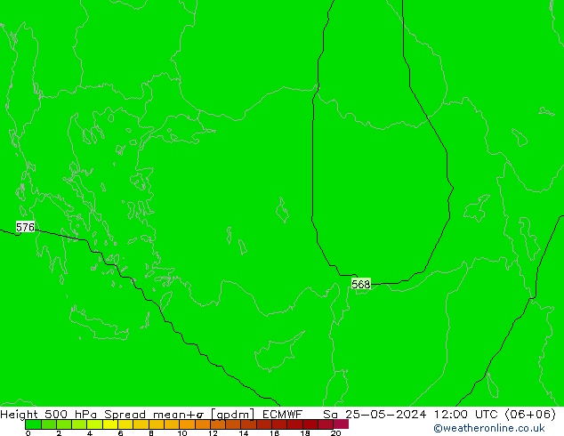 Height 500 гПа Spread ECMWF сб 25.05.2024 12 UTC