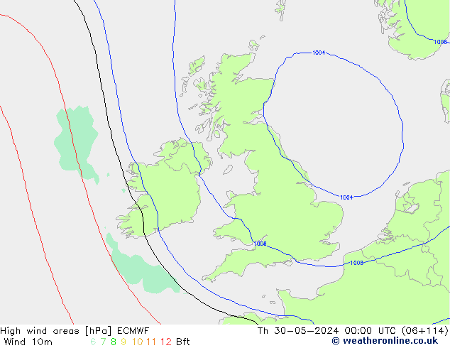 High wind areas ECMWF  30.05.2024 00 UTC