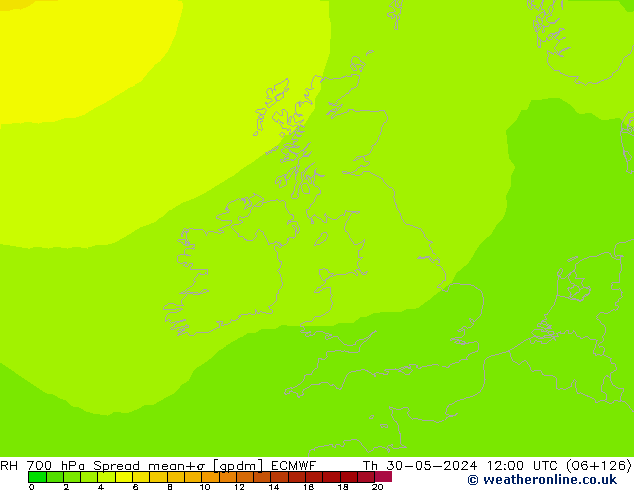 700 hPa Nispi Nem Spread ECMWF Per 30.05.2024 12 UTC