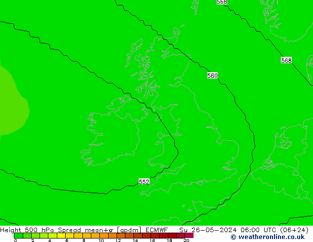 Geop. 500 hPa Spread ECMWF dom 26.05.2024 06 UTC