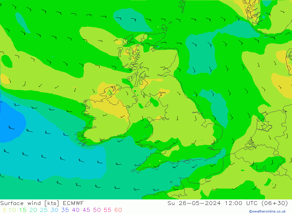 Rüzgar 10 m ECMWF Paz 26.05.2024 12 UTC