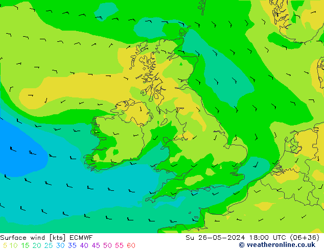 Viento 10 m ECMWF dom 26.05.2024 18 UTC