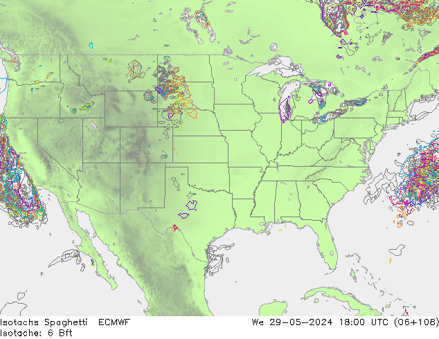 Isotaca Spaghetti ECMWF mié 29.05.2024 18 UTC