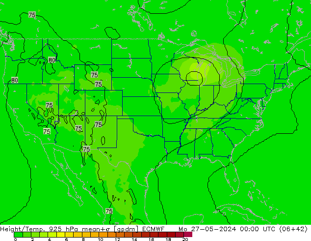 Height/Temp. 925 hPa ECMWF lun 27.05.2024 00 UTC